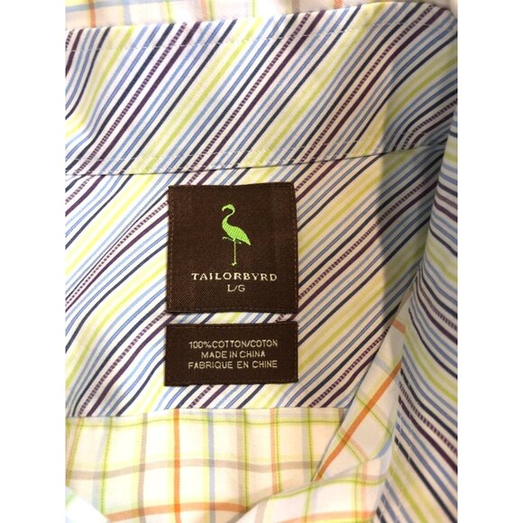 Tailorbyrd Flip Cuff Long Sleeve Shirt Checkered Plaid Men's Size Large - Picture 4 of 9